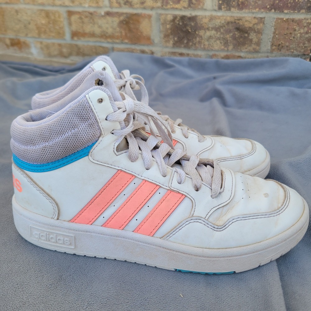 Adidas Hoops 2.0 Mid Sneakers White Coral Pink Blue GW6110 Mens 4‎ Womens 5.5